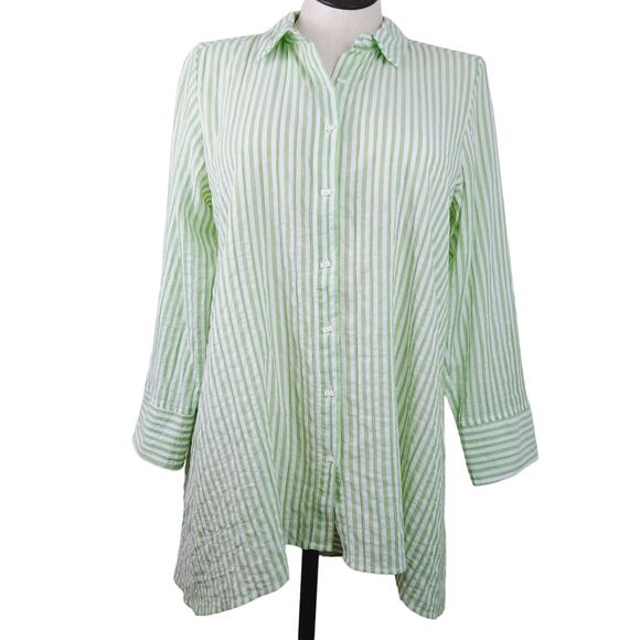 Habitat SZ M Cotton Blend Green/White Striped Button Front Lightweight Tunic - Picture 2 of 7